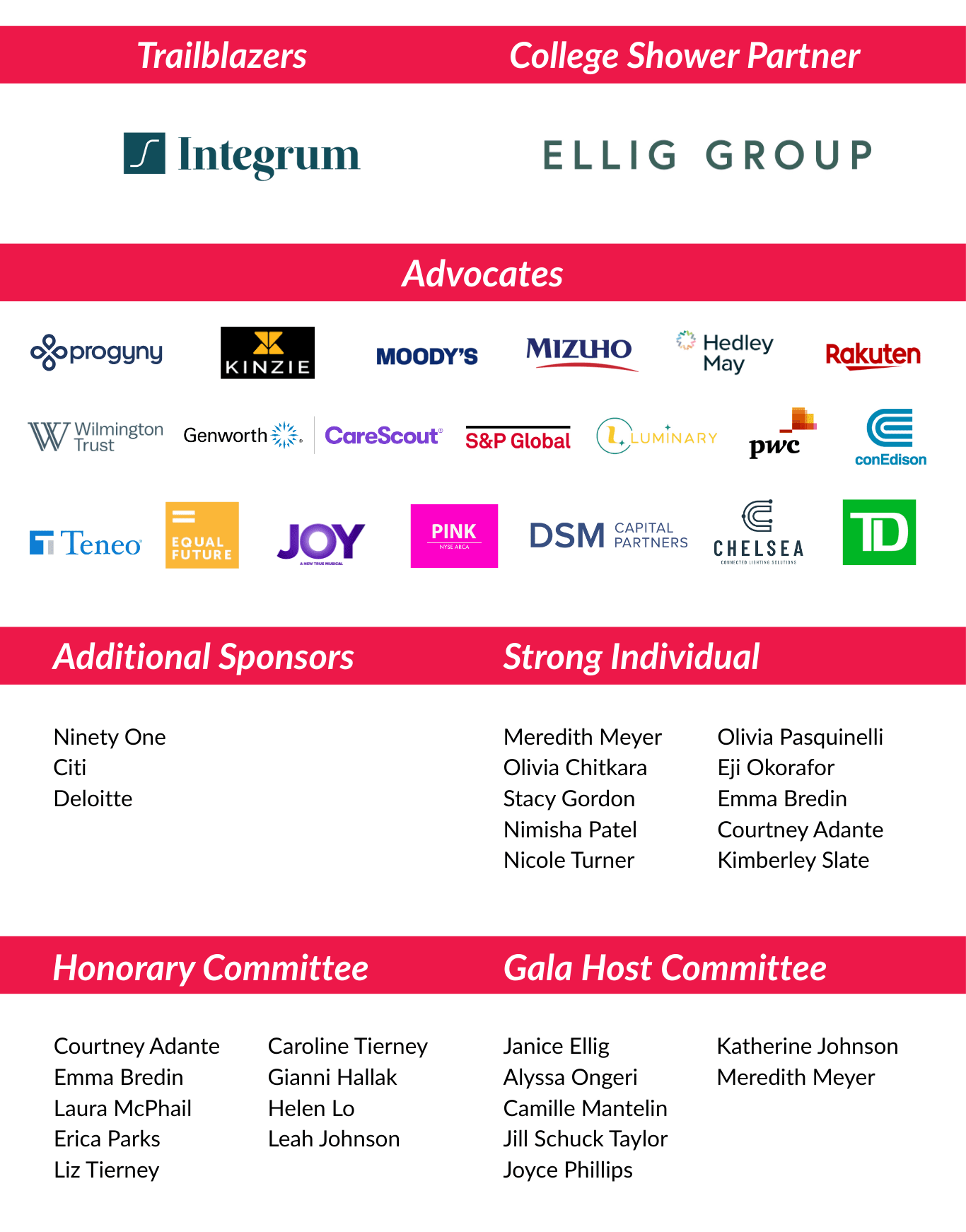 GINYC 2025 Gala Sponsors, Honorary Committee, and Gala Host Committee